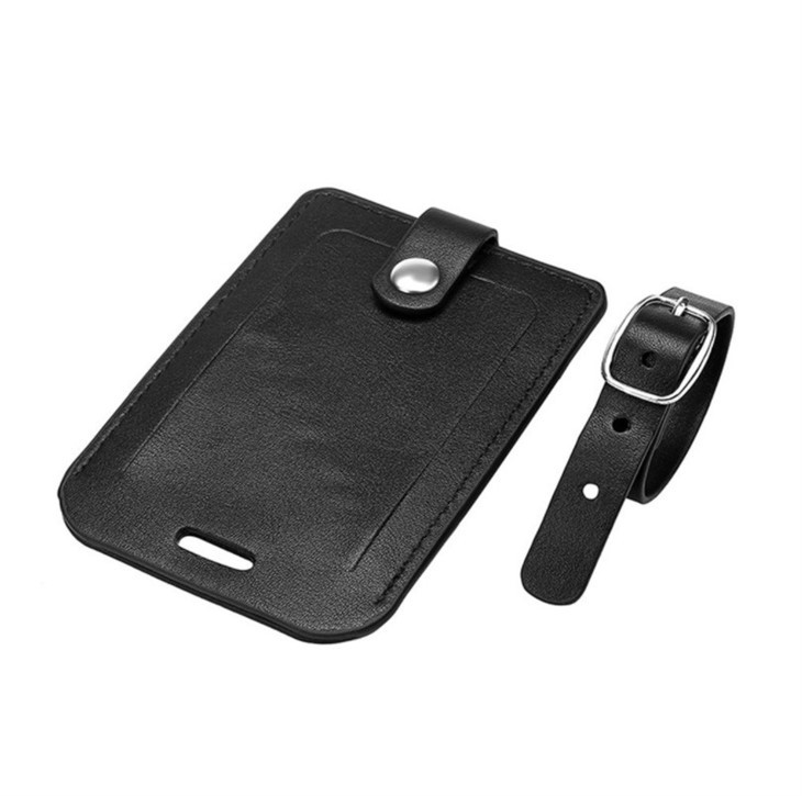 black suitcase tag leather